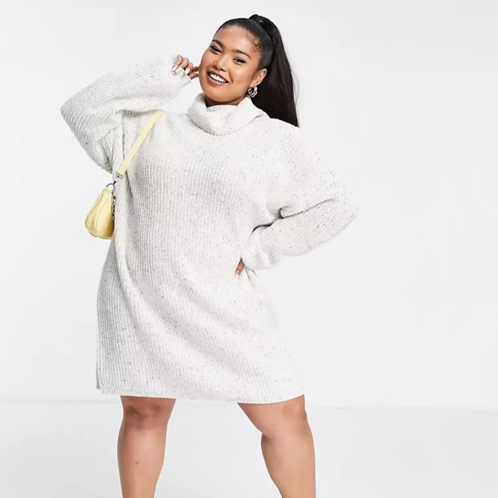 In The Style Plus x Jac Jossa roll neck sweater dress in cream